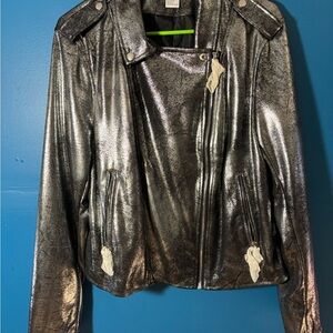 K Jordan Silver Leather Moto Jacket
